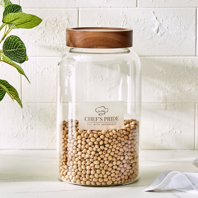 Chefs Pride Amaze Borosilicate Glass Jar with Acacia Wood Lid - 2L
