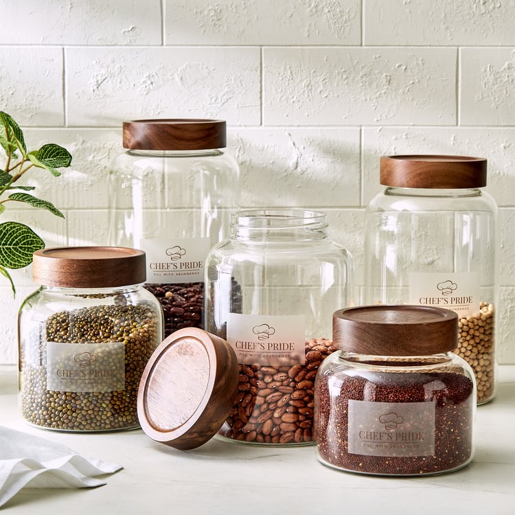 Chefs Pride Amaze Borosilicate Glass Jar with Acacia Wood Lid - 2L