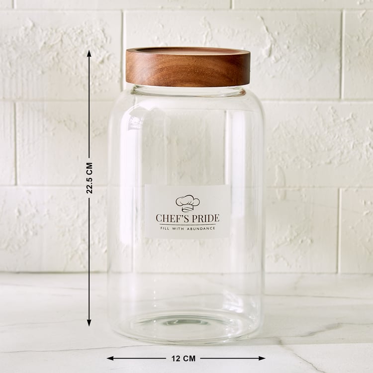 Chefs Pride Amaze Borosilicate Glass Jar with Acacia Wood Lid - 2L