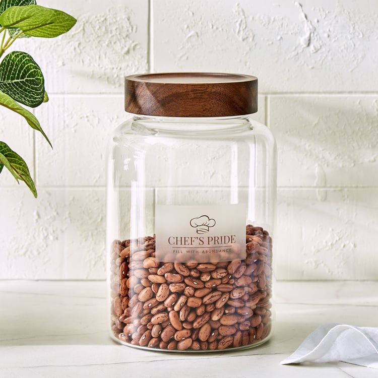 Chefs Pride Amaze Borosilicate Glass Jar with Acacia Wood Lid - 1.8L