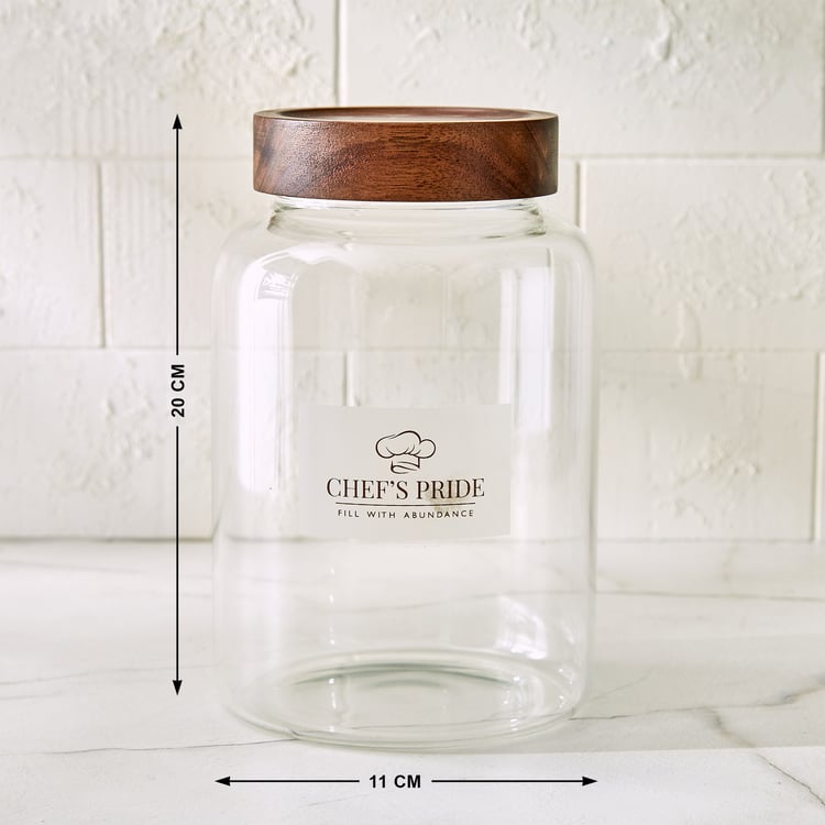 Chefs Pride Amaze Borosilicate Glass Jar with Acacia Wood Lid - 1.8L