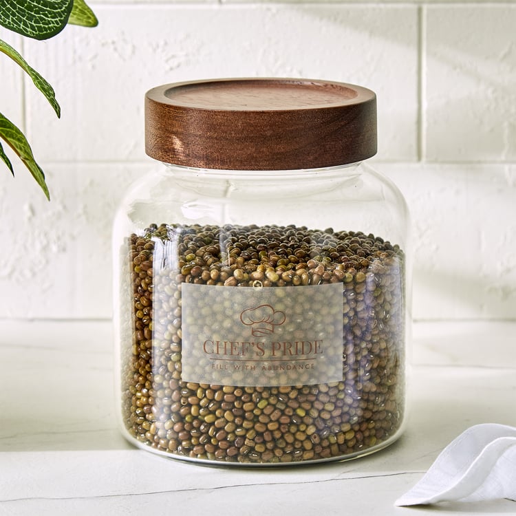 Chefs Pride Amaze Borosilicate Glass Jar with Acacia Wood Lid - 1.4L