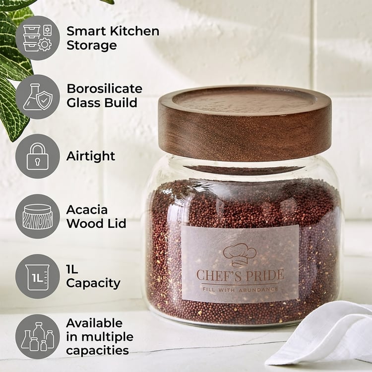 Chefs Pride Amaze Borosilicate Glass Jar with Acacia Wood Lid - 1.4L