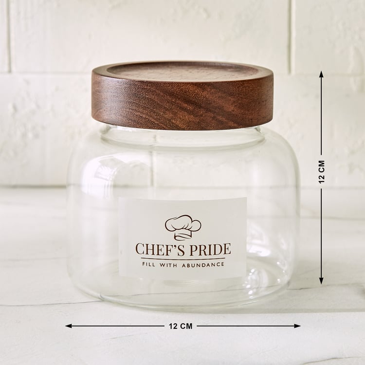 Chefs Pride Amaze Borosilicate Glass Jar with Acacia Wood Lid - 1L