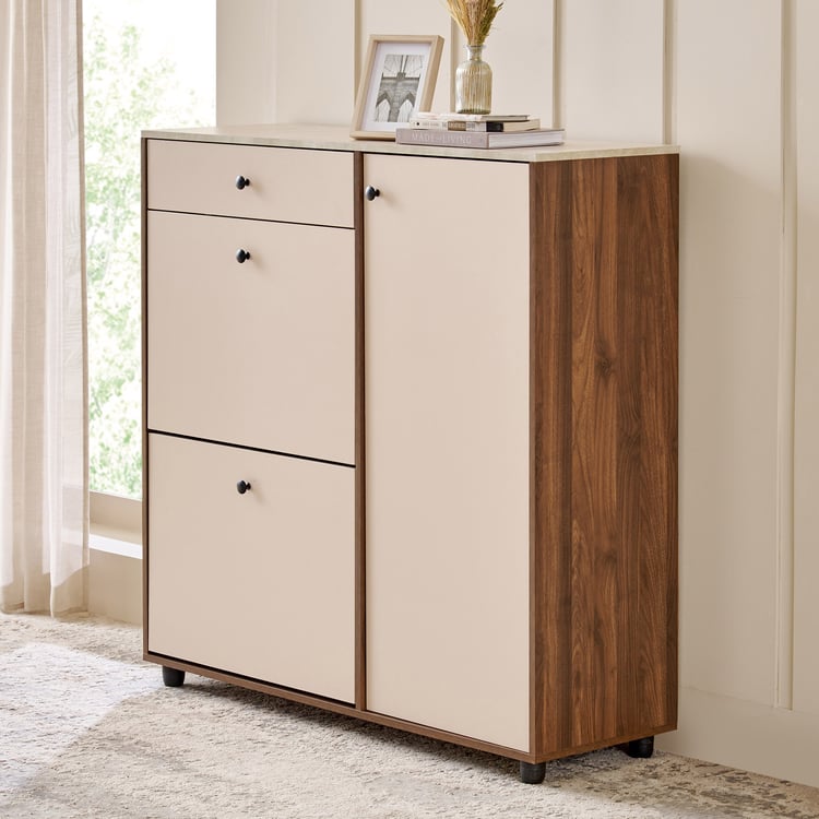 Addison 20 Pair Shoe Cabinet with Drawer - Walnut