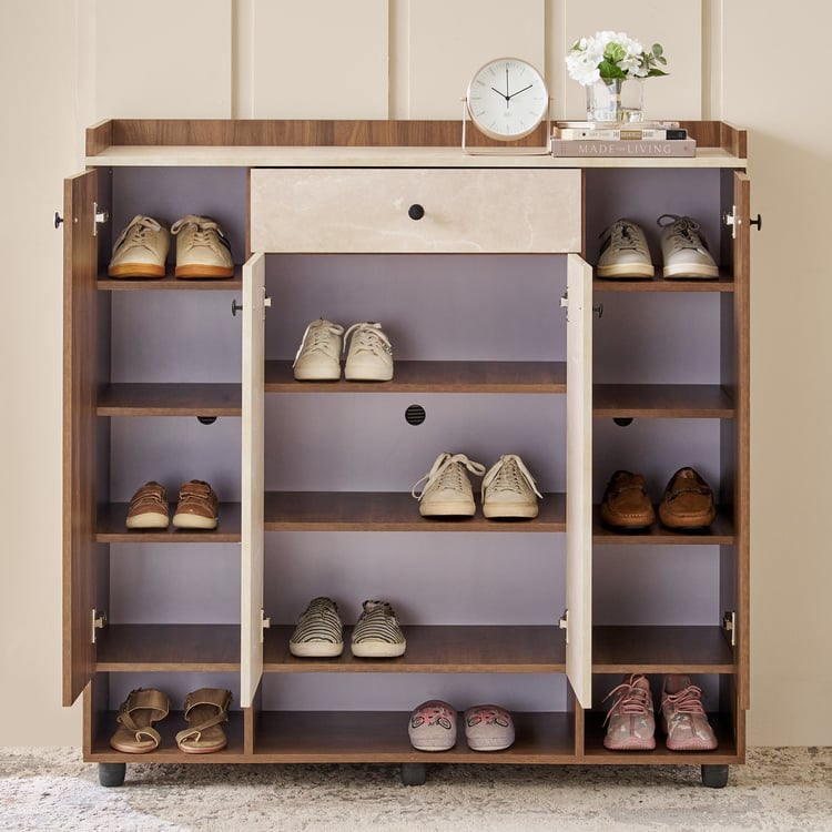 Addison 22 Pair Shoe Cabinet with Drawer - Walnut