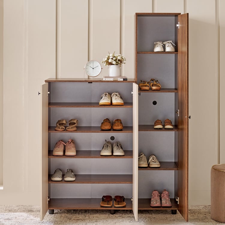 Addison 20 Pair Shoe Cabinet with Mirror - Walnut