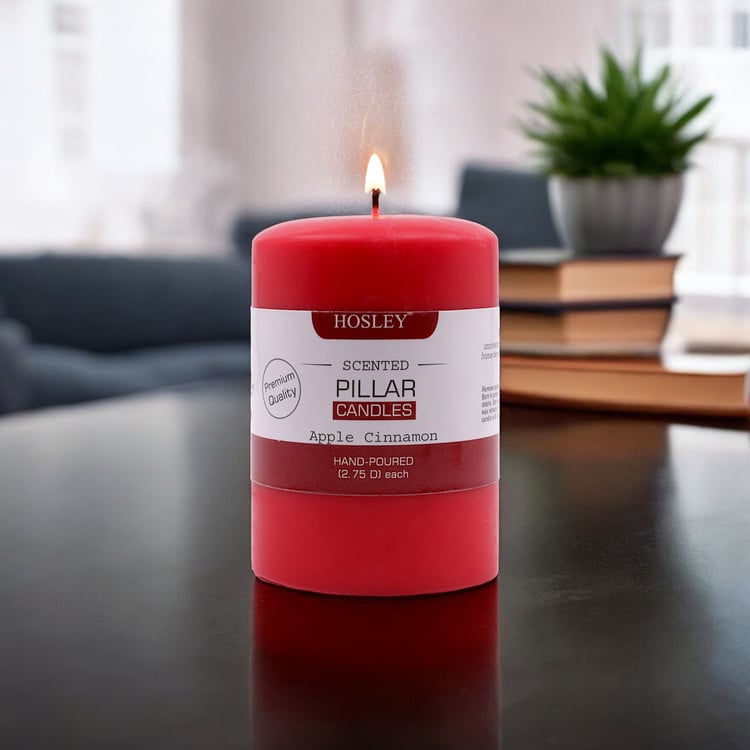 HOSLEY Apple Cinnamon Scented Red Pillar Candle