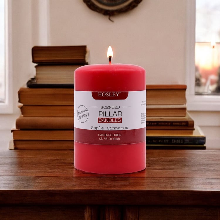 HOSLEY Apple Cinnamon Scented Red Pillar Candle