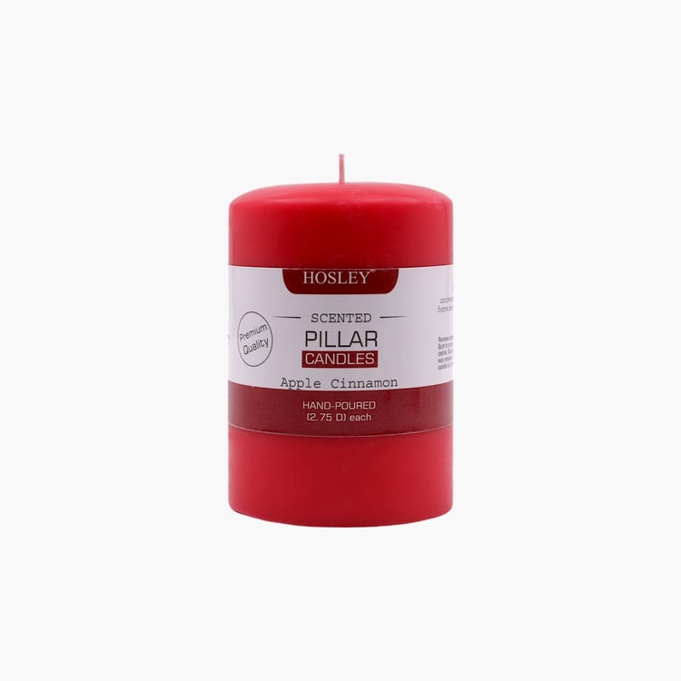 HOSLEY Apple Cinnamon Scented Red Pillar Candle