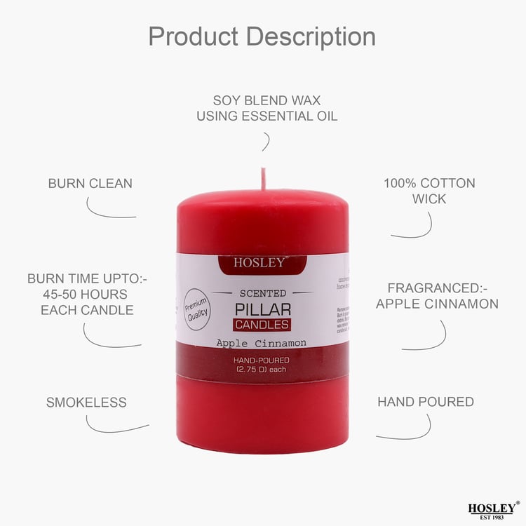 HOSLEY Apple Cinnamon Scented Red Pillar Candle