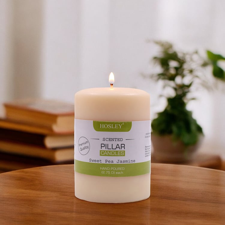 HOSLEY Sweet Pea Jasmine Scented Pillar Candle