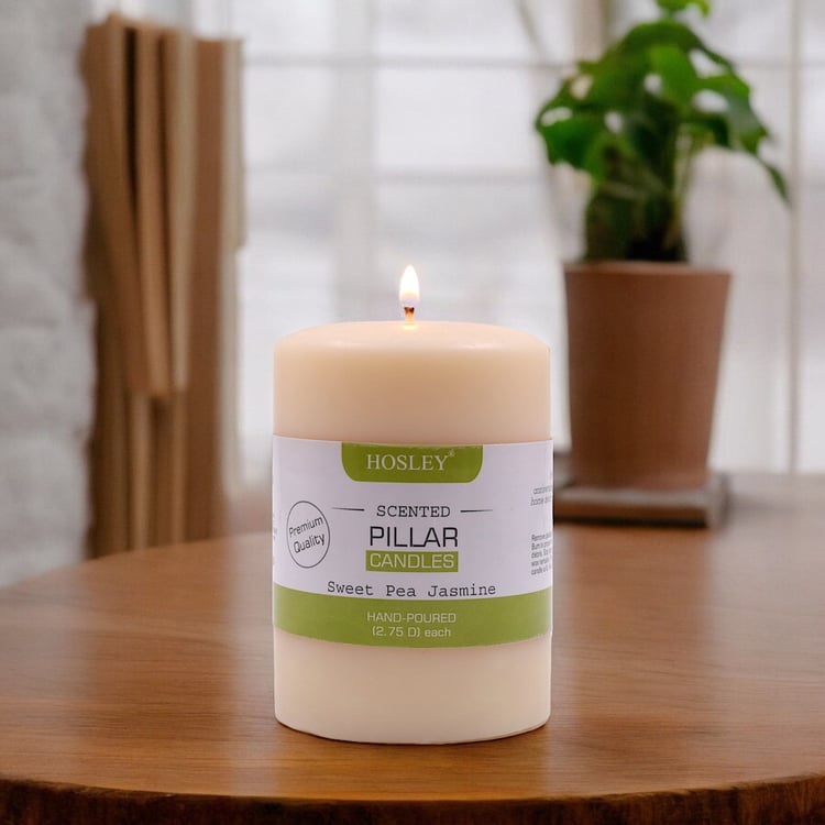 HOSLEY Sweet Pea Jasmine Scented Pillar Candle