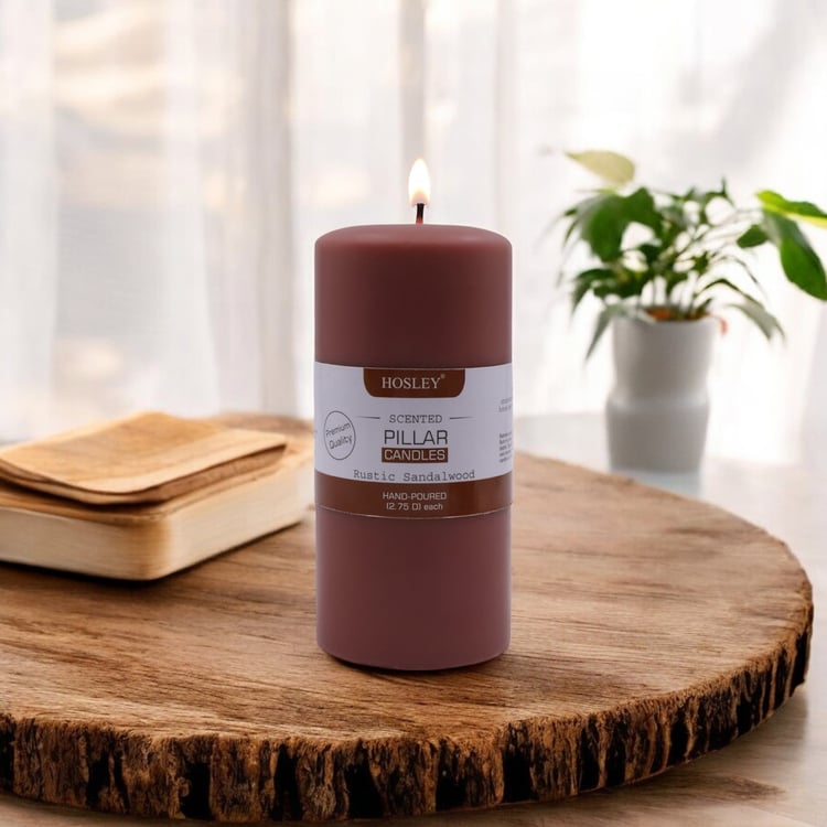 HOSLEY Rustic Sandalwood Scented Pillar Candle