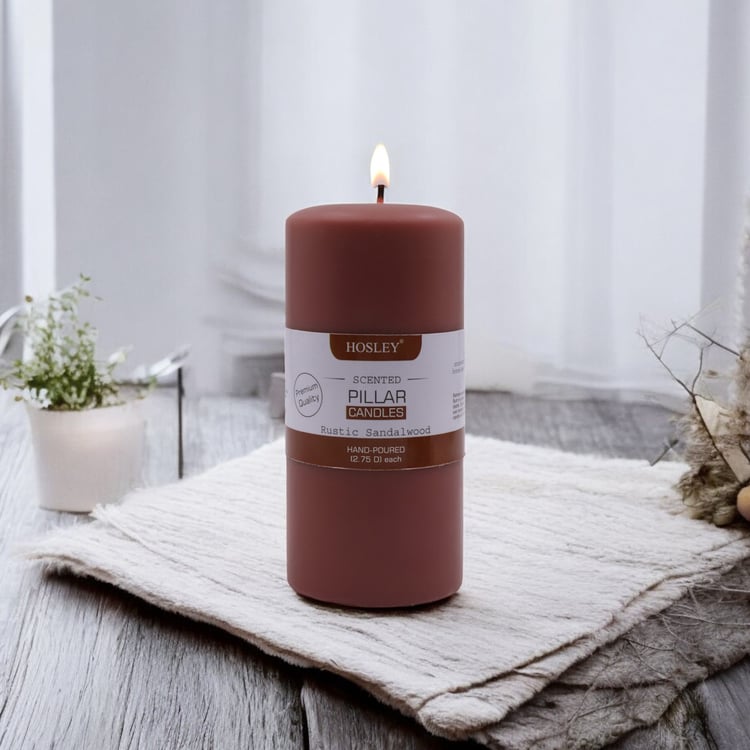 HOSLEY Rustic Sandalwood Scented Pillar Candle