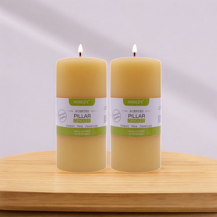 HOSLEY Set of 2 Sweet Pea Jasmine Scented Pillar Candles