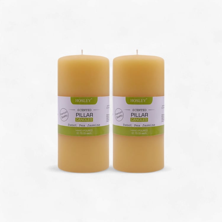 HOSLEY Set of 2 Sweet Pea Jasmine Scented Pillar Candles