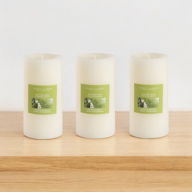 HOSLEY Set of 3 Sweet Pea Jasmine Scented Pillar Candles