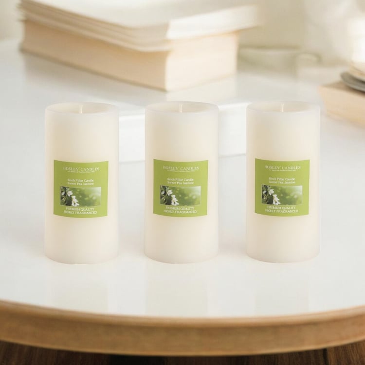 HOSLEY Set of 3 Sweet Pea Jasmine Scented Pillar Candles