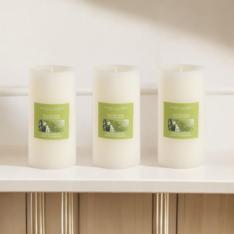 HOSLEY Set of 3 Sweet Pea Jasmine Scented Pillar Candles