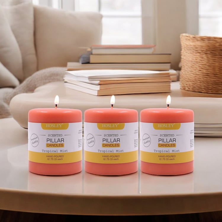 HOSLEY Set of 3 Tropical Mist Scented Pillar Candles