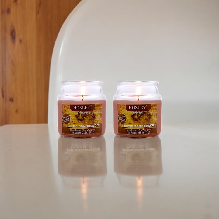 HOSLEY Set of 2 Rustic Sandalwood Scented Jar Candles