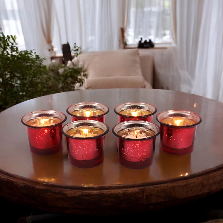 HOSLEY Set of 6 Glass Votive Holders with Candles