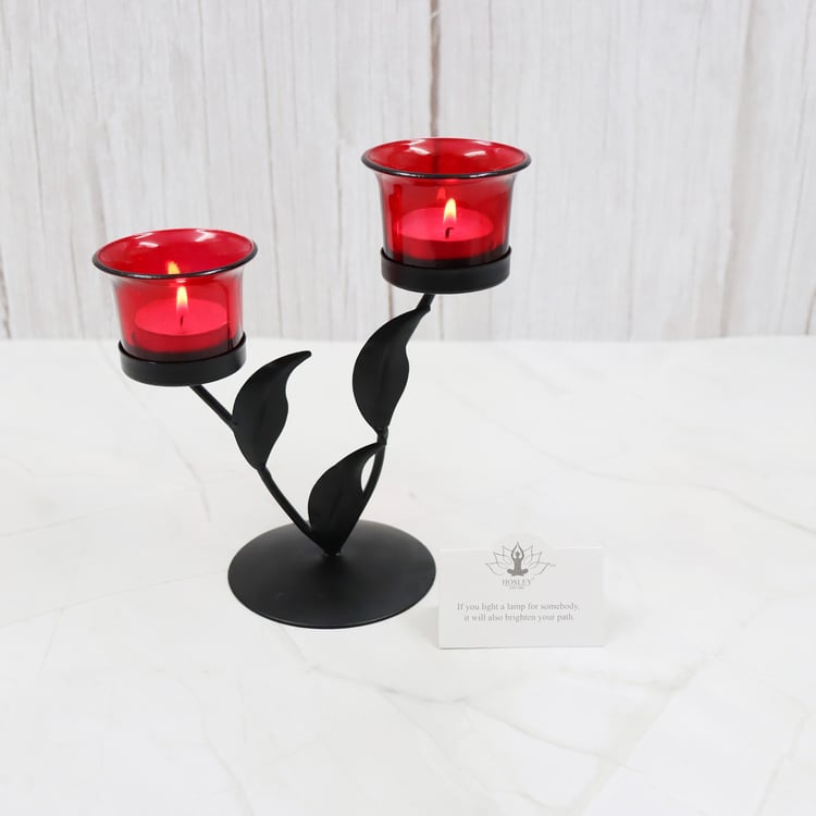 HOSLEY Set of 2 Glass T-Light Candle Holder with Stand