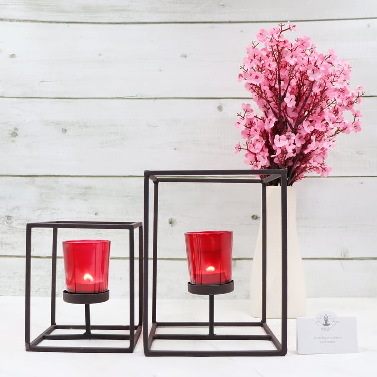 HOSLEY Set of 2 Glass T-Light Candle Holders with Stands