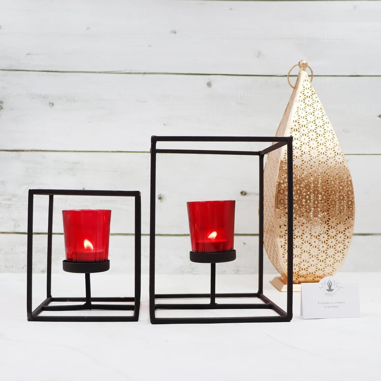 HOSLEY Set of 2 Glass T-Light Candle Holders with Stands