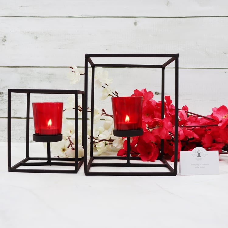HOSLEY Set of 2 Glass T-Light Candle Holders with Stands