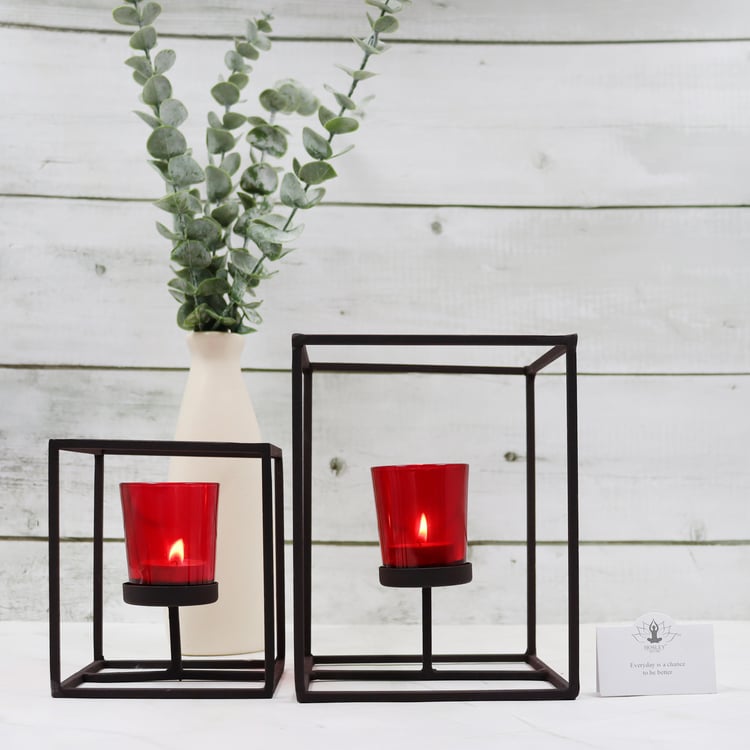 HOSLEY Set of 2 Glass T-Light Candle Holders with Stands