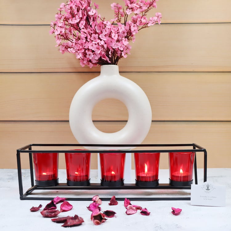 HOSLEY Set of 5 Glass T-Light Candle Holder with Stand