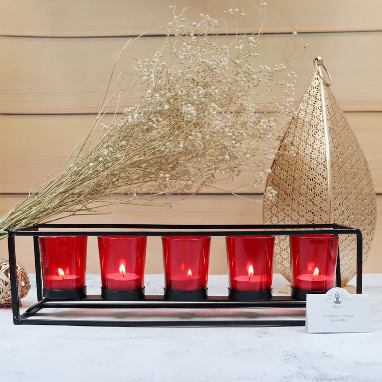 HOSLEY Set of 5 Glass T-Light Candle Holder with Stand