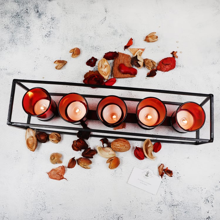 HOSLEY Set of 5 Glass T-Light Candle Holder with Stand