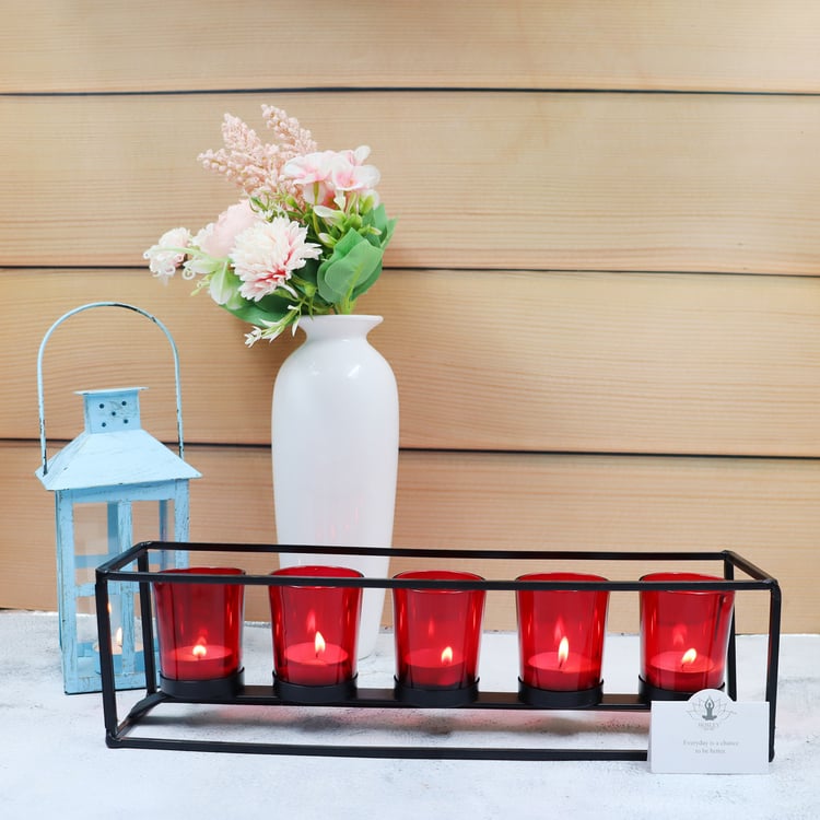 HOSLEY Set of 5 Glass T-Light Candle Holder with Stand