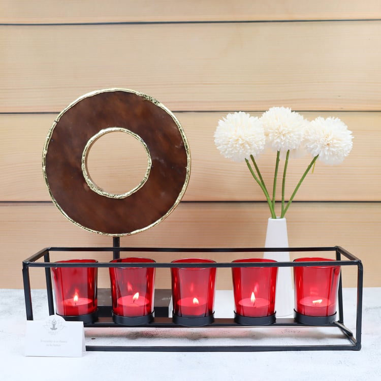 HOSLEY Set of 5 Glass T-Light Candle Holder with Stand