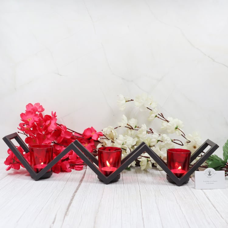 HOSLEY Set of 3 Glass T-Light Candle Holder with Stand