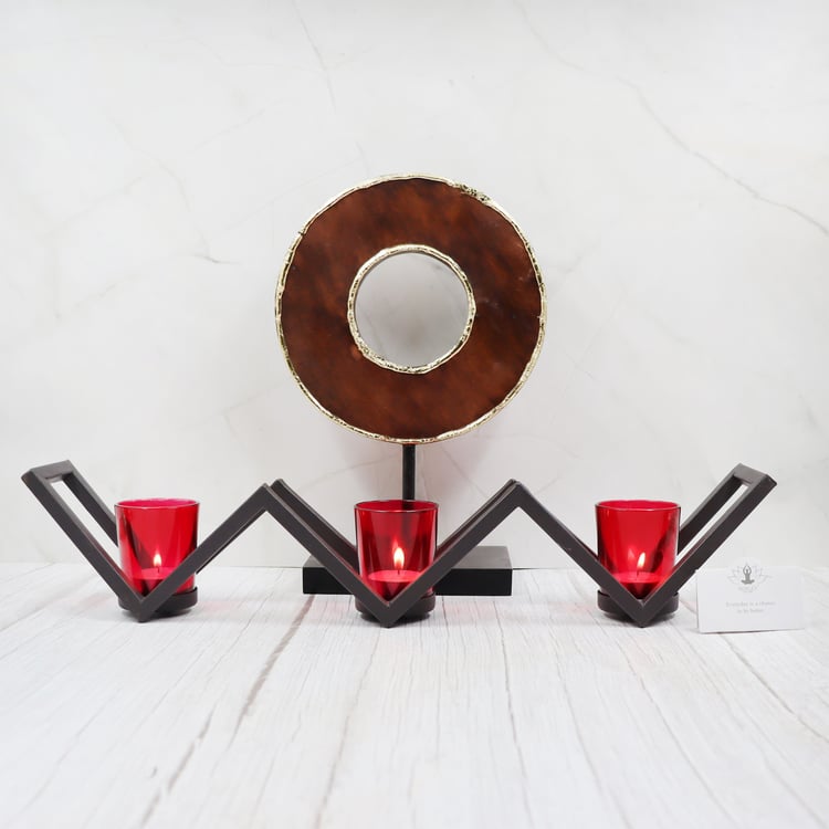 HOSLEY Set of 3 Glass T-Light Candle Holder with Stand