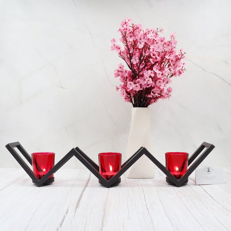 HOSLEY Set of 3 Glass T-Light Candle Holder with Stand
