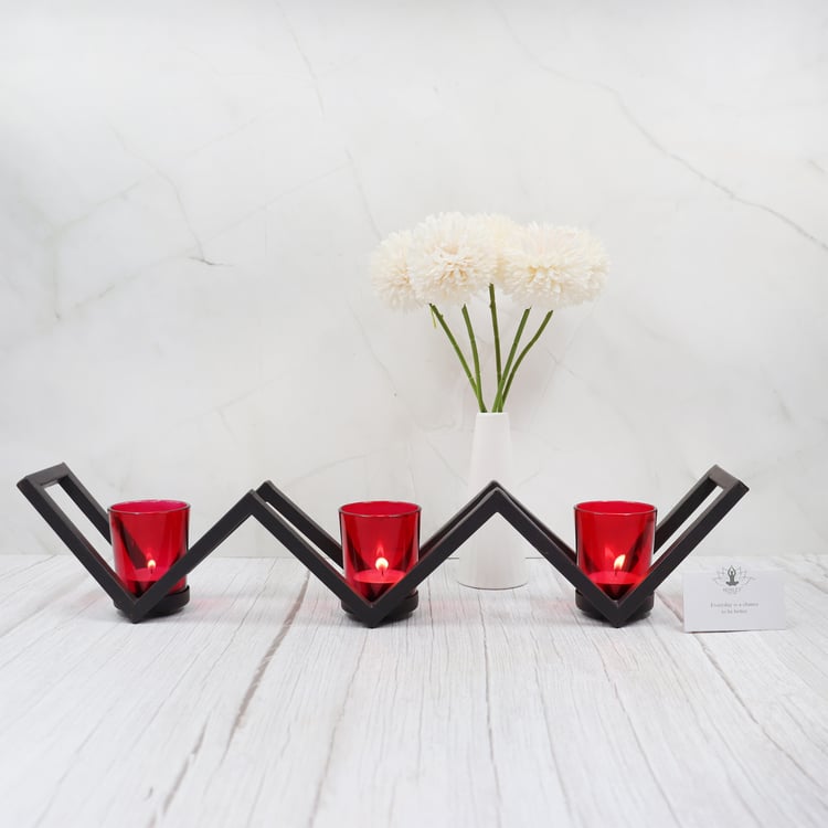 HOSLEY Set of 3 Glass T-Light Candle Holder with Stand