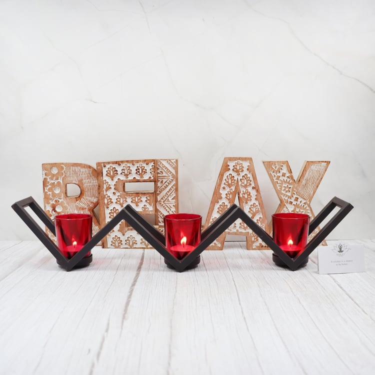 HOSLEY Set of 3 Glass T-Light Candle Holder with Stand