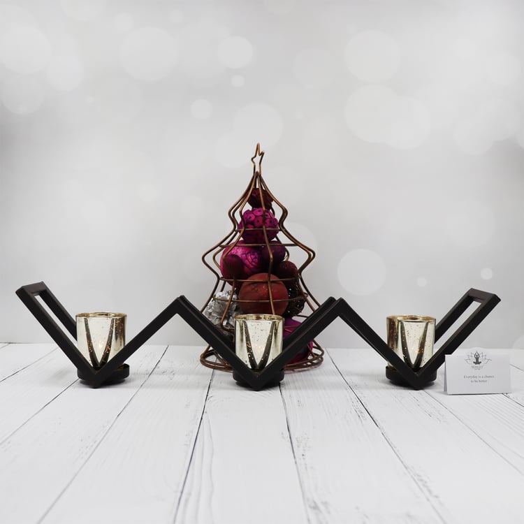 HOSLEY Set of 3 Glass T-Light Candle Holder with Stand