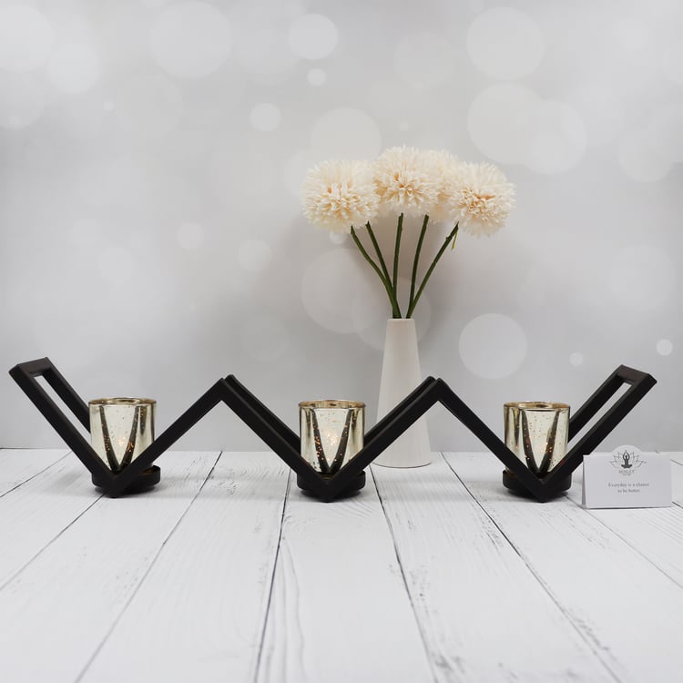HOSLEY Set of 3 Glass T-Light Candle Holder with Stand