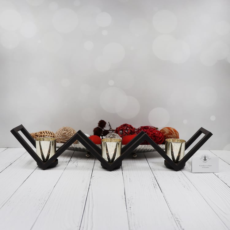 HOSLEY Set of 3 Glass T-Light Candle Holder with Stand