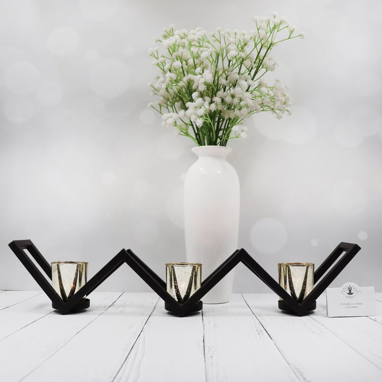 HOSLEY Set of 3 Glass T-Light Candle Holder with Stand
