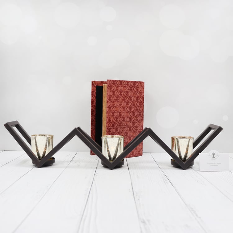 HOSLEY Set of 3 Glass T-Light Candle Holder with Stand