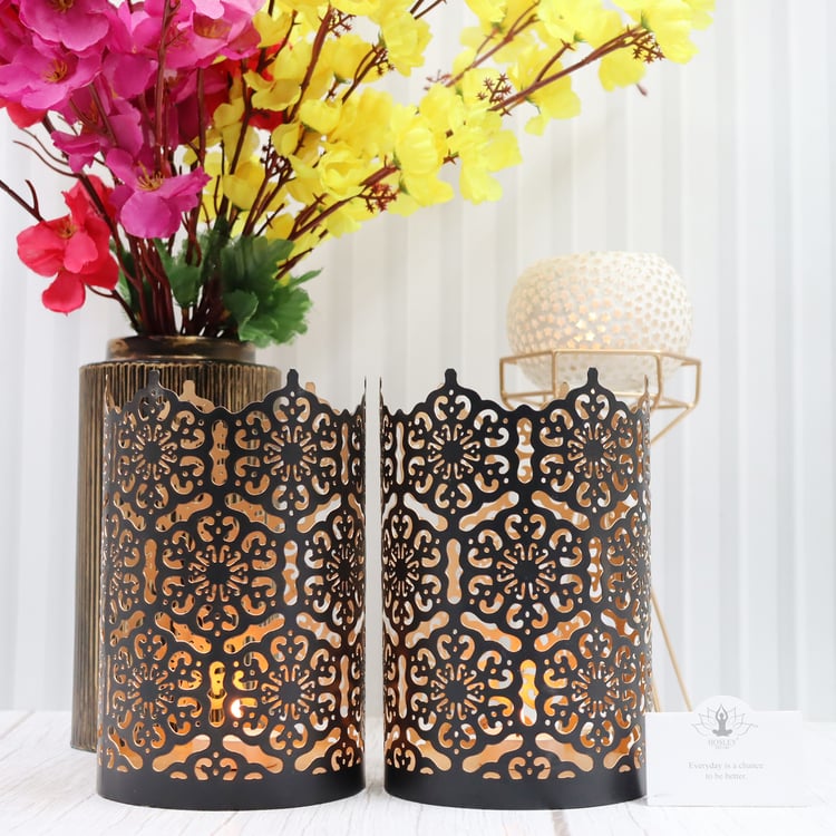 HOSLEY Set of 2 Metal Candle Holder with T-Light Candles