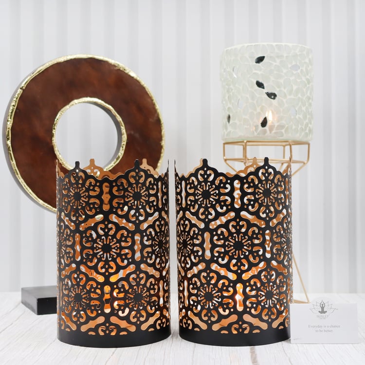 HOSLEY Set of 2 Metal Candle Holder with T-Light Candles