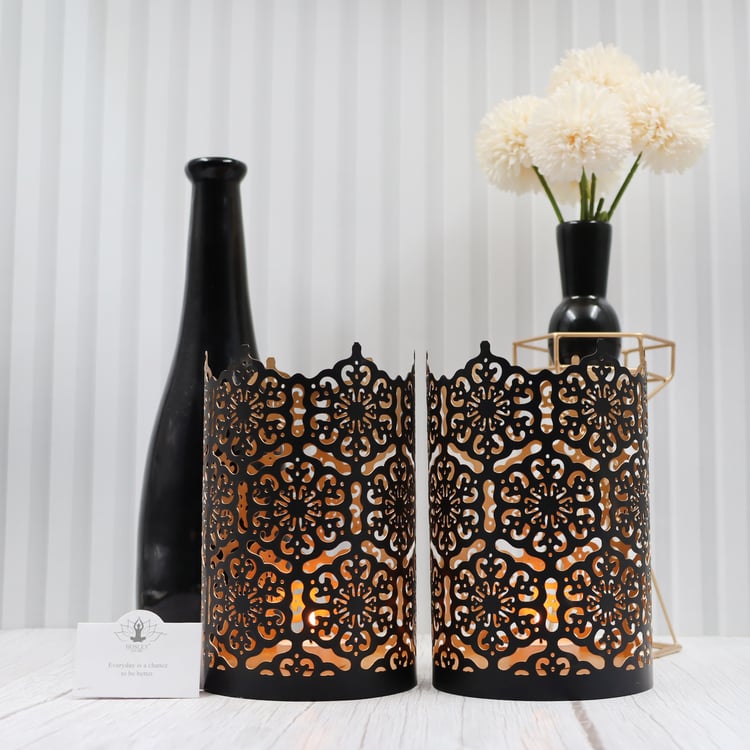 HOSLEY Set of 2 Metal Candle Holder with T-Light Candles